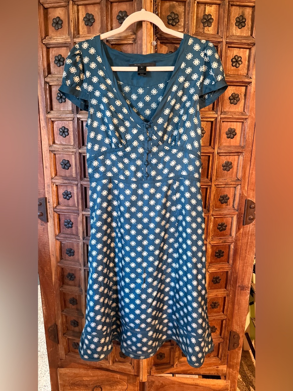 Women’s silk Teal Floral Fit-and-Flare Dress